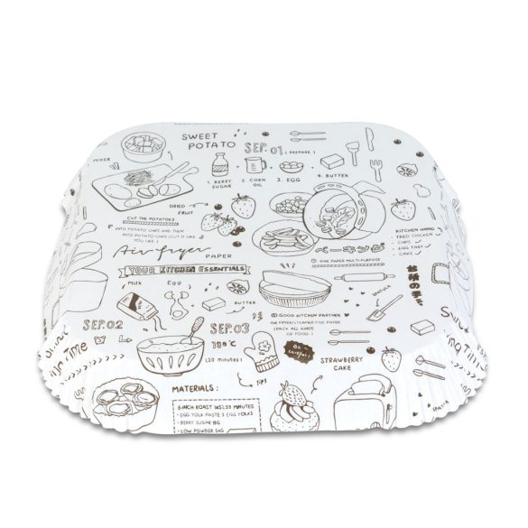 Air fryer sütőpapír - olaj nélküli sütőhöz - mintás, négyzet - 20 cm - 50 db / csomag