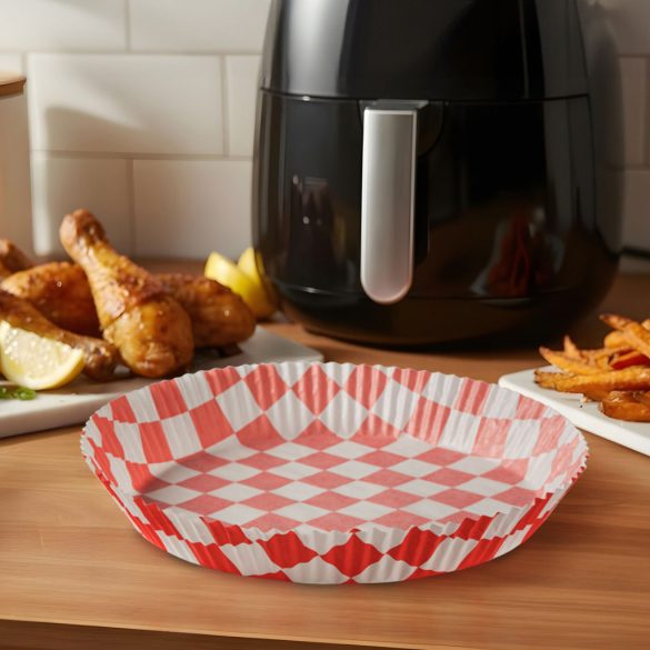 Air fryer sütőpapír - olaj nélküli sütőhöz - kockás, kör - 23 cm - 50 db / csomag