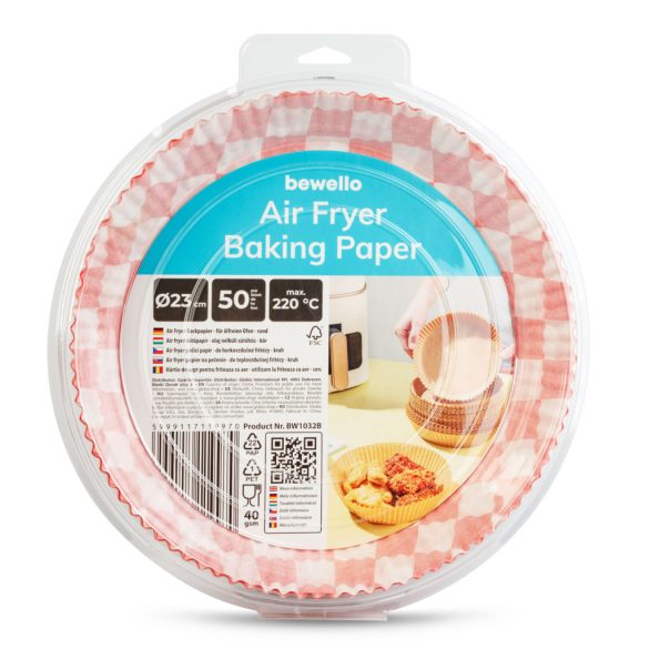 Air fryer sütőpapír - olaj nélküli sütőhöz - kockás, kör - 23 cm - 50 db / csomag