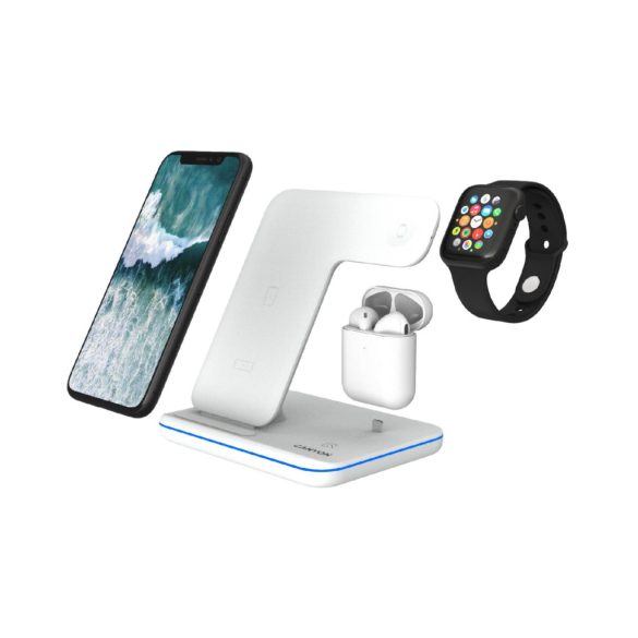 CANYON CNS-WCS302W 3in1 vezeték nélküli töltő, Qi szabvány, micro USB / lightning töltőport, fehér