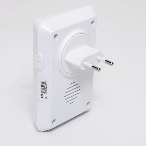Home DBK1010AC vezeték nélküli csengő, elem nélküli, 100m hatótáv, 20 dallam, 3-fokozatú hangerő, kék LED, kinetikus nyomógomb, 230V-os tápellátás
