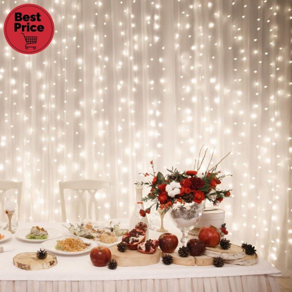 Home DLFC 600/WW LED-es cluster fényfüggöny, 2,7x0,6 m / 600 db melegfehér LED, állófényű, fehér vezeték, sorolható, kül- és beltéri kivitel