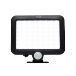Napelemes LED reflektor, 250 lm, PIR mozgásérzékelő, 120° 5m, 56 db hidegfehér SMD LED, energiatakarékos, műanyag, IP44