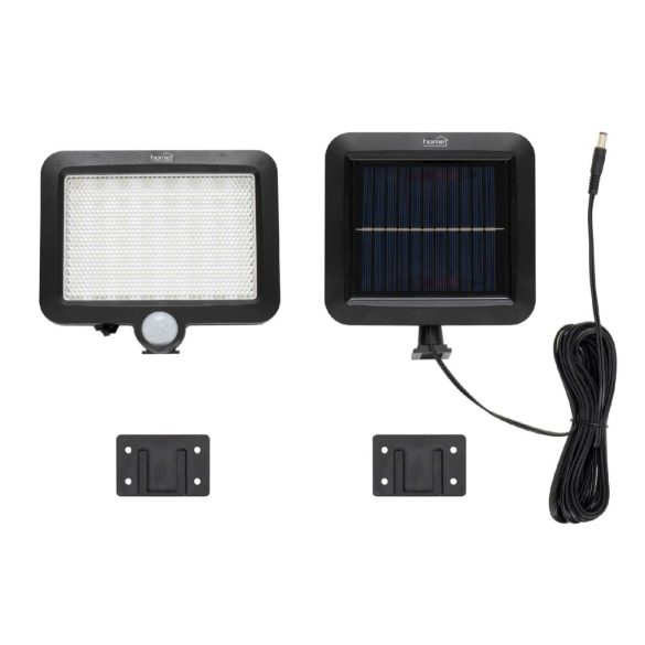 Napelemes LED reflektor, 250 lm, PIR mozgásérzékelő, 120° 5m, 56 db hidegfehér SMD LED, energiatakarékos, műanyag, IP44