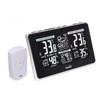   Home HCW 25 időjárás-állomás külső jeladóval, negatív, fehér LCD kijelző, beltéri hőmérséklet és páratartalom, digitális óra, naptár