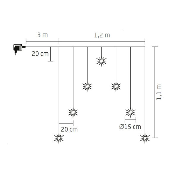 Home KAF7WW akril hópehely fényfüggöny, kül- és beltéri kivitel, 7 db melegfehér LED, szélesség 1,2 m