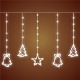 Home KAF 11/WH micro LED-es figurás fényfüggöny, 2 m / 186 db hidegfehér LED, harang / fenyő / csillag figurákkal, hálózati adapter, kül- és beltéri kivitel