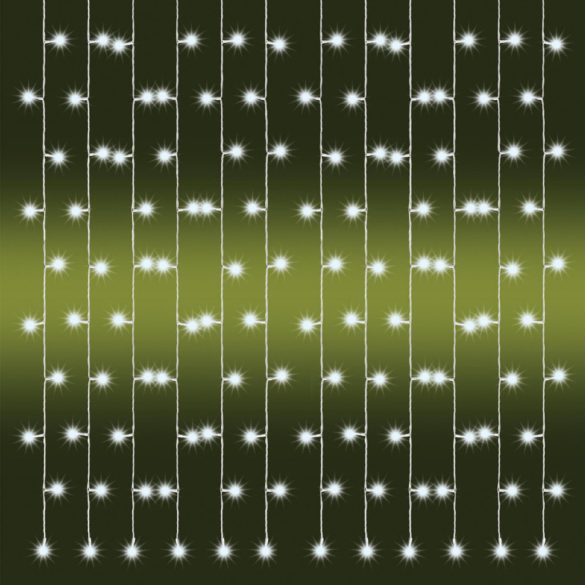 Home KAF 210LC LED-es fényfüggöny, 2x1 m / 210 db hidegfehér LED, fehér vezeték, állófényű, hálózati adapter, kül- és beltéri kivitel