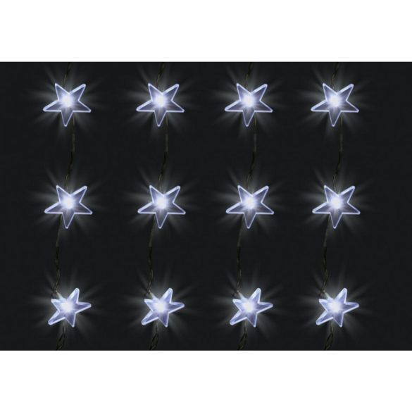 Home KAF 48L LED-es csillag fényfüggöny, 1,5x1 m / 48 db hidegfehér LED csillag figurákban, átlátszó vezeték, hálózati adapter, beltéri kivitel