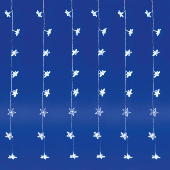 Home KAF 48L LED-es csillag fényfüggöny, 1,5x1 m / 48 db hidegfehér LED csillag figurákban, átlátszó vezeték, hálózati adapter, beltéri kivitel