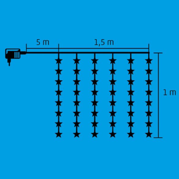 Home KAF 48L LED-es csillag fényfüggöny, 1,5x1 m / 48 db hidegfehér LED csillag figurákban, átlátszó vezeték, hálózati adapter, beltéri kivitel