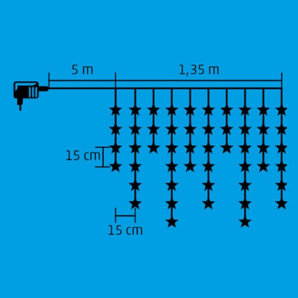 Home KAF 50L LED-es csillag fényfüggöny, 1,35 m / 50 db hidegfehér LED csillag figurákban, átlátszó vezeték, hálózati adapter, beltéri kivitel