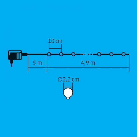 Home KBC 50 LED-es gömb fényfüzér, 4,9 m / 50 db színváltó LED, opál gömb dekoráció, fekete vezeték, hálózati adapter, beltéri kivitel