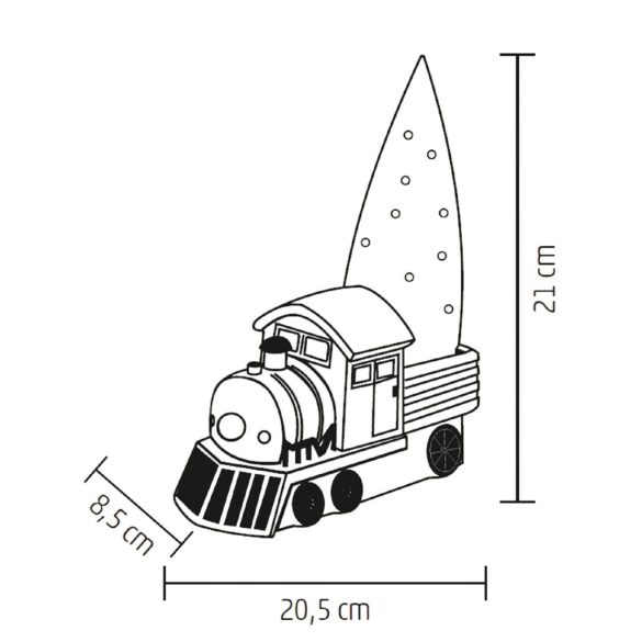 Home KDCA 21 LED-es kerámia figura, piros mozdony fenyővel, 10 db LED