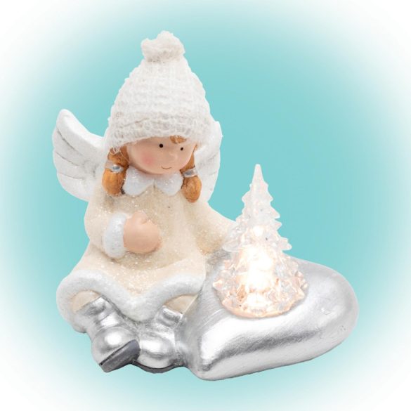 Home KDC 13 LED-es kerámia angyal figura, 1 db LED, fenyőfa