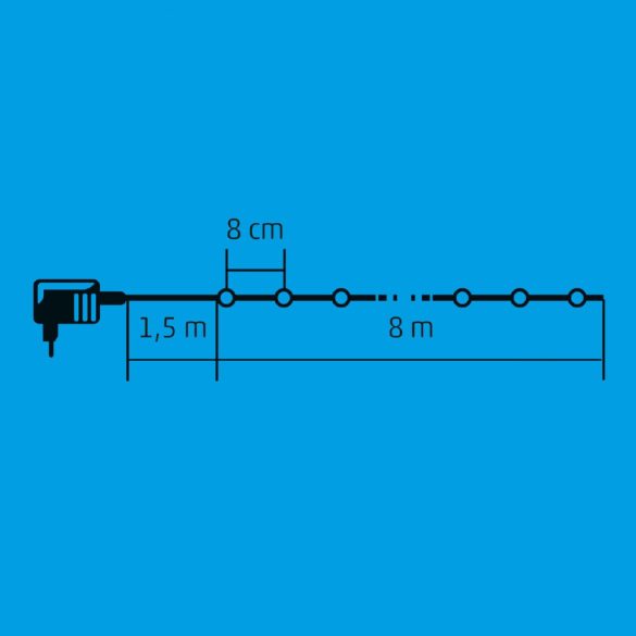 Home KII 100B/WW LED-es gömb fényfüzér, 8 m / 100 db melegfehér LED, állófényű, zöld vezeték, hálózati adapter, beltéri kivitel