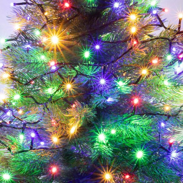 Home KII 200/M LED-es fényfüzér, 16 m / 200 db színes LED, állófényű, zöld vezeték, hálózati adapter, beltéri kivitel