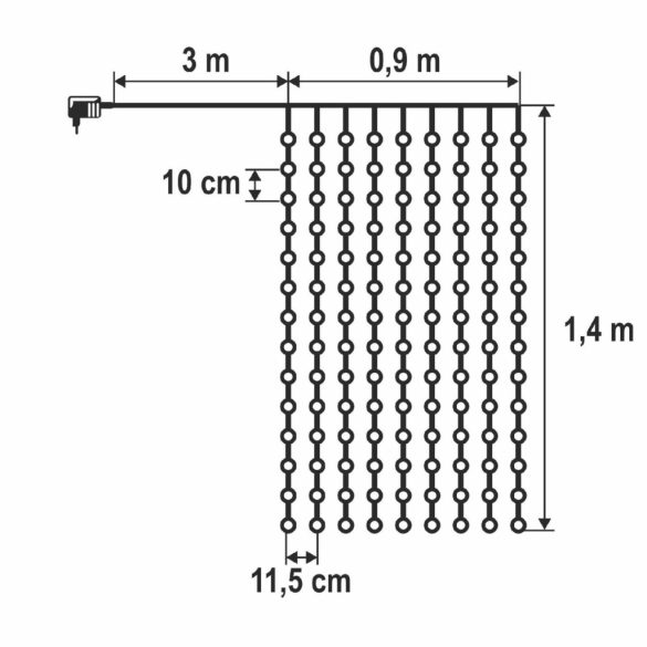 HOME KIN126DWW DOT LED-es fényfüggöny, 0,9 m, 126 db melegfehér DOT LED, állófényű, hálózati tápellátás, beltéri kivitel