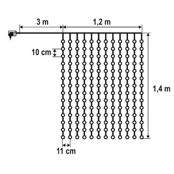 HOME KIN168DWH DOT LED-es fényfüggöny, 168 db hidegfehér DOT LED, állófényű, átlátszó vezeték, 12x14 LED, beltéri adapteres kivitel