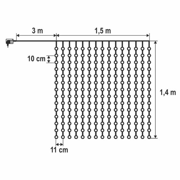 HOME KIN210DWW DOT LED-es fényfüggöny, 210db melegfehér DOT LED, 1,5m hosszú, állófényű, adapteres tápellátás, beltéri kivitel