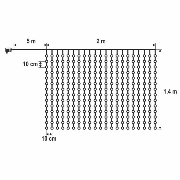 HOME KIN294DWH DOT LED-es fényfüggöny, 294db hidegfehér DOT LED, 2m hosszú, állófényű, adapteres tápellátás, kül- és beltéri kivitel