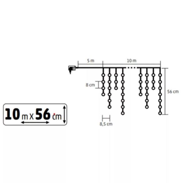 HOME KKF300D5M LED-es sziporkázó fényfüggöny, 300 db melegfehér DOT LED, átlátszó vezeték, hálózati adapter, kül- és beltéri kivitel