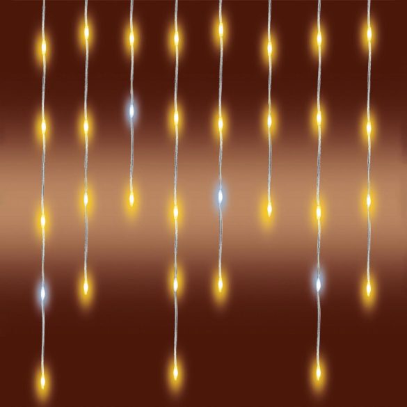 HOME KKF300D5M LED-es sziporkázó fényfüggöny, 300 db melegfehér DOT LED, átlátszó vezeték, hálózati adapter, kül- és beltéri kivitel