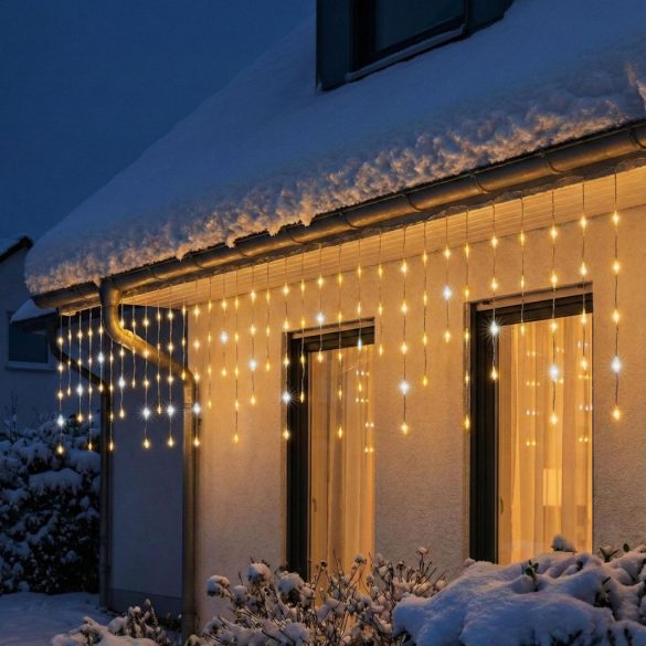 HOME KKF600D10M LED-es sziporkázó fényfüggöny, 600 db melegfehér DOT LED, átlátszó vezeték, 10 méter, hálózati adapter, kül- és beltéri kivitel