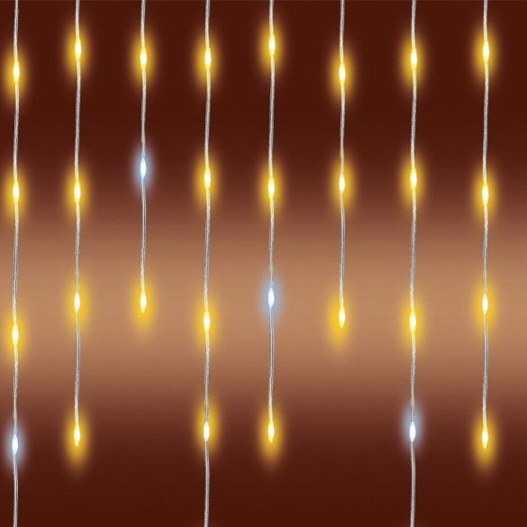 HOME KKF600D10M LED-es sziporkázó fényfüggöny, 600 db melegfehér DOT LED, átlátszó vezeték, 10 méter, hálózati adapter, kül- és beltéri kivitel