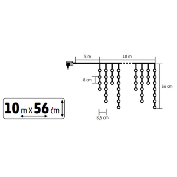 HOME KKF600D10M LED-es sziporkázó fényfüggöny, 600 db melegfehér DOT LED, átlátszó vezeték, 10 méter, hálózati adapter, kül- és beltéri kivitel