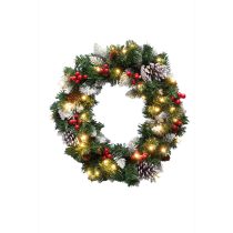   HOME KMK45LED LED-es műkoszorú, 45 cm, 35 db melegfehér LED, 8 programos, időzítés, 2D tűlevél, elemes tápellátás, beltéri kivitel