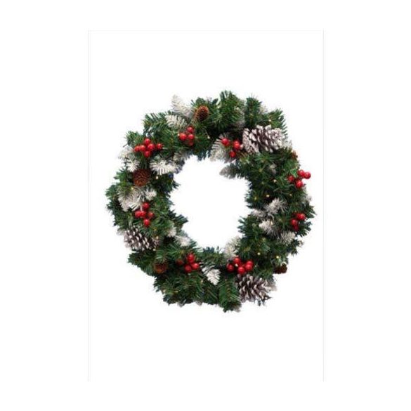 HOME KMK45LED LED-es műkoszorú, 45 cm, 35 db melegfehér LED, 8 programos, időzítés, 2D tűlevél, elemes tápellátás, beltéri kivitel