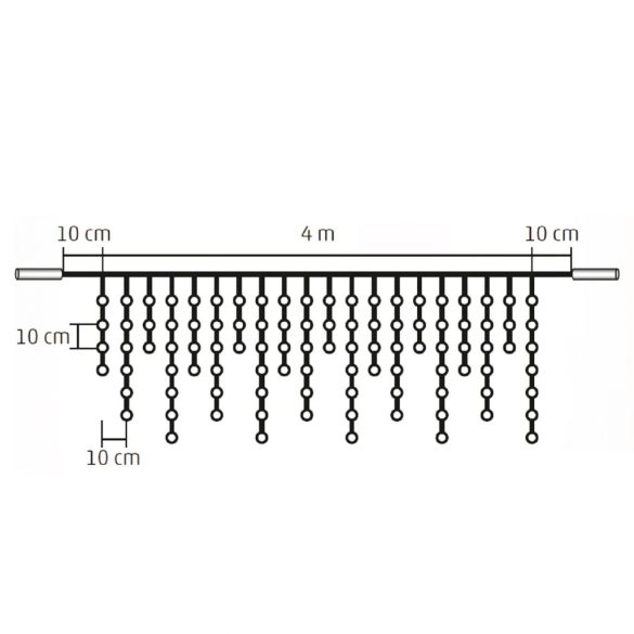 Home KSF 200/WW LED-es fényfüggöny, 4 m / 200 db melegfehér LED, állófényű, fekete vezeték, sorolható, kül- és beltéri kivitel