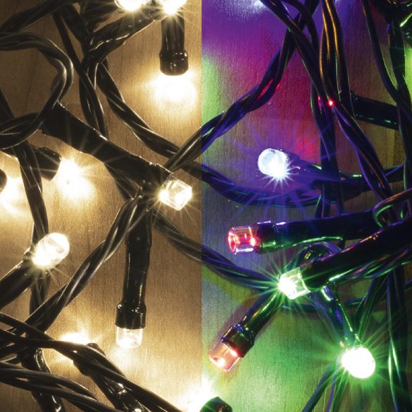 Home LED 205/WW/M LED-es DUAL COLOR fényfüzér, 14 m / 200 db melegfehér és színes LED, zöld vezeték, 5 fényprogram, hálózati adapter, kül- és beltéri kivitel