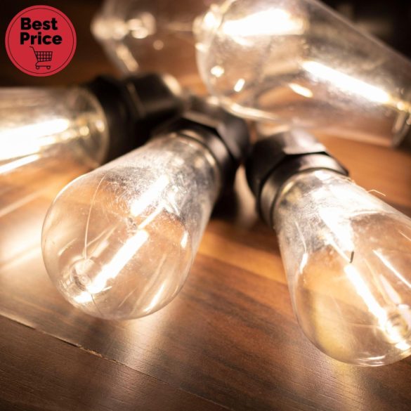 Home LPL 10 PAPAYA filament LED-es fényfüzér, 4,5 m / 10 db melegfehér filament LED, víztiszta búra, sorolható, fekete gumivezeték, adapter, kül- és beltéri kivitel
