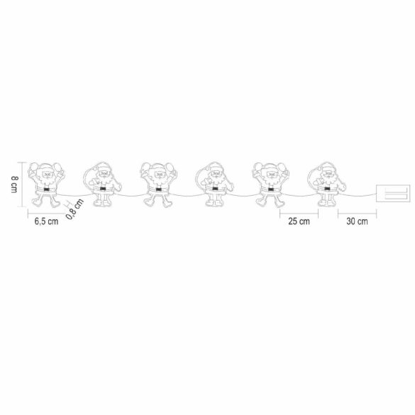 Home MLS6 LED-es mikulás fényfüzér, szilikon, 6db melegfehér LED, elemes tápellátás, beltéri kivitel