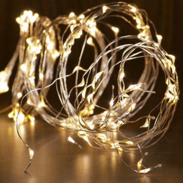 Home ML 120/WW micro LED-es fényfüzér-köteg, 120 db melegfehér micro LED, 6 ágú, vékony, ezüstszínű vezeték, hálózati adapter, kül- és beltéri kivitel