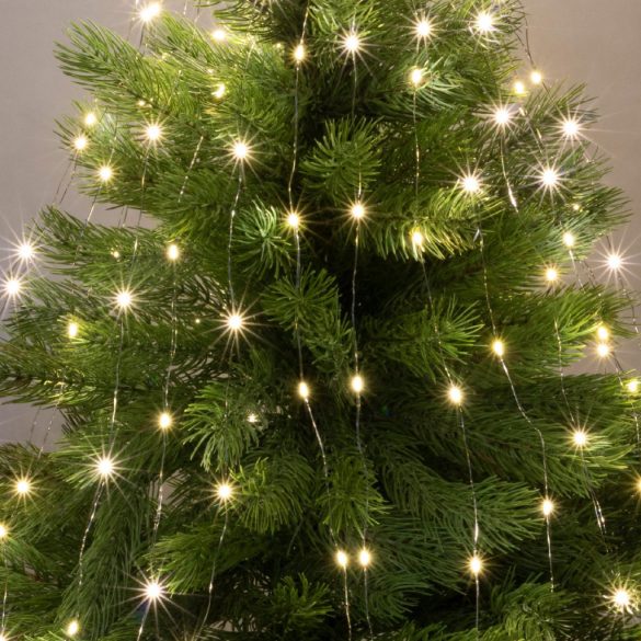 Home ML 150/WW micro LED-es fényfüzér-köteg, 150 db melegfehér micro LED, 6 ágú, vékony, ezüstszínű vezeték, hálózati adapter, kül- és beltéri kivitel