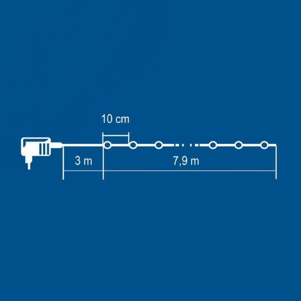 Home ML 80/WH micro LED-es fényfüzér, 7,9 m / 80 db hidegfehér micro LED, állófényű, vékony vezeték, hálózati adapter, kül- és beltéri kivitel