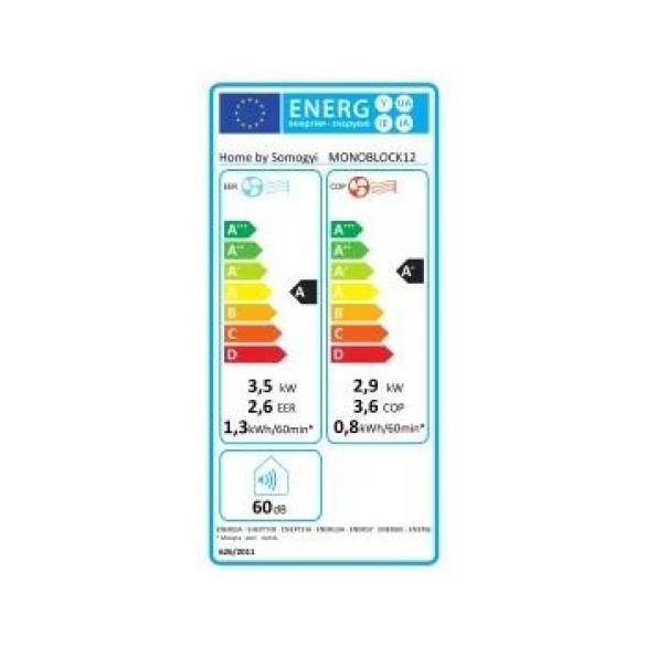 HOME MONOBLOCK12 monoblokkos hűtő-fűtő klíma, 3,5 kW, 4 üzemmód, PTC kiegészítő fűtés, wifi, távirányító, LED kijelző