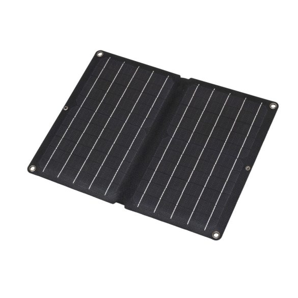 HOME MSC10W hordozható napelemes USB töltő, összecsukható, 10Watt, 2xUSB, LED töltésjelző, felakasztható, tartozék karabinerekkel