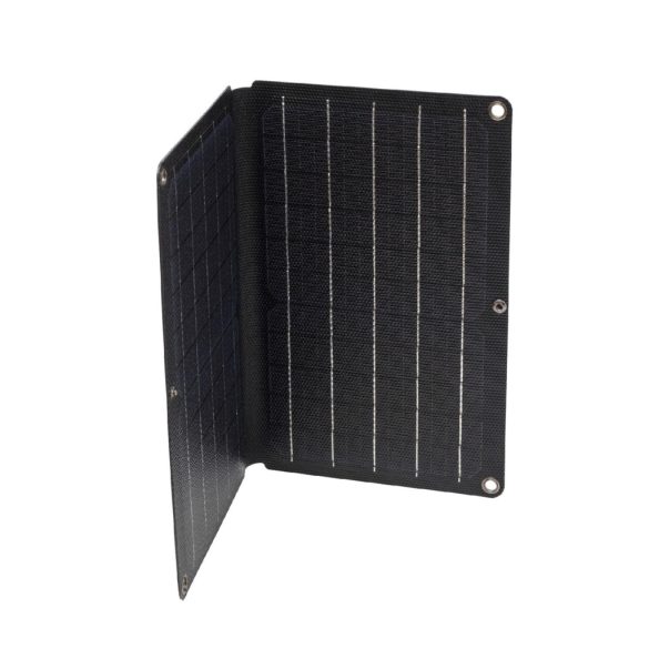 HOME MSC10W hordozható napelemes USB töltő, összecsukható, 10Watt, 2xUSB, LED töltésjelző, felakasztható, tartozék karabinerekkel