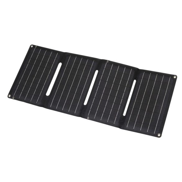 HOME MSC20W hordozható napelemes USB töltő, összecsukható, 20Watt, USB-A + USB-C + DC kimenet, PD gyorstöltés, LED töltésjelző, felakasztható, tartozék karabinerekkel