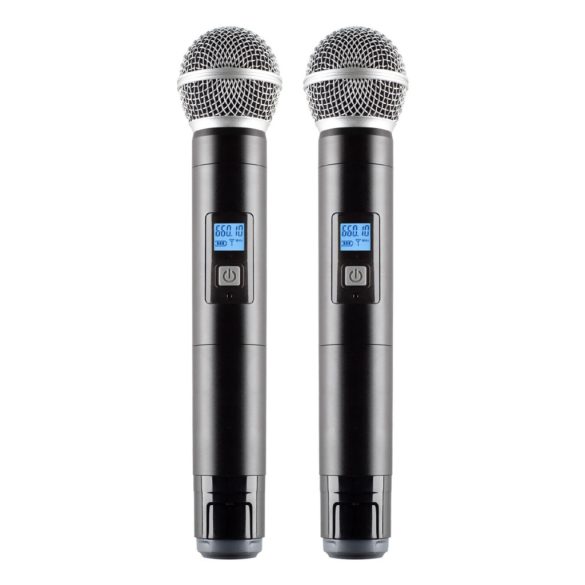 SAL MVN610 professzionális vezeték nélküli mikrofon szett, kb.50m hatótávolság, fém kézi mikrofonok, asztali profi vevőegység, automatikus párosítás, 2x100 UHF csatorna a zavarmentes vételért
