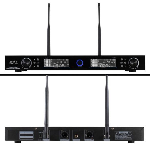 SAL MVN 910 vezeték nélküli mikrofonszett, digitális zajszűrés, 2x100 csatorna, ~140 m hatótáv, UHF frekvenciasáv, rack kompatibilis