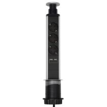   Home NVE 3/USB süllyesztett elosztó USB töltőaljzatokkal, 1,4 m, 3 földelt aljzat gyermekvédelemmel, asztalba, munkalapba építhető, süllyeszthető, max. 3680 W