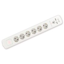   Home NVT 06K USB/WH túlfeszültség védett hálózati elosztó, 1,4 m, kapcsolós, H05VV-F 3G1,5 mm2 kábel, 6 aljzat, max. 3680W, falra akasztható, USB töltőaljzatok