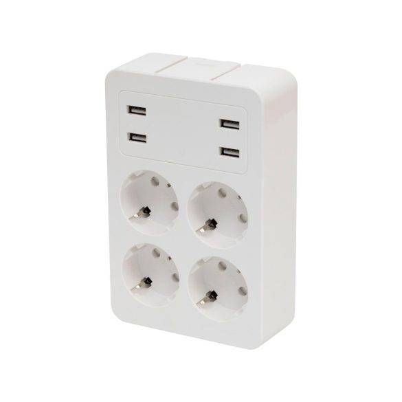 Home NV 4 USB tálcás USB-s elosztó, 4 földelt aljzat, 4 USB aljzat, elforgatható csatlakozódugó, max.3680W,