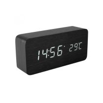   Home OC 04 digitális LED ébresztőóra, valódi faburkolat, tapsra aktiválható fehér kijelző, dátum és hőmérséklet kijelzés, elemes vagy hálózati tápellátás