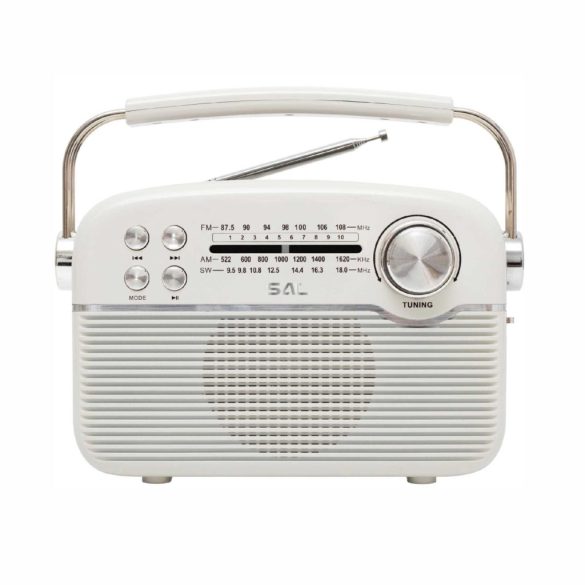 SAL RPR9 napelemes rádió multimédia lejátszóval, FM-AM-SW rádió, Bluetooth, USB és microSD csatlakozás, beépített akkumulátor